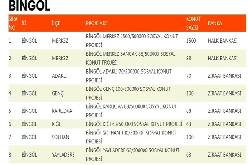 TOKİ konutları Bingöl’ün hangi ilçesinde kaç tane yapılacağı açıklandı