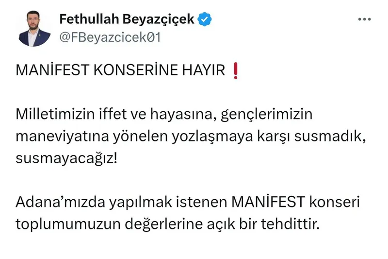 HÜDA PAR Adana İl Başkanlığından İptal edilen konser kararına destek